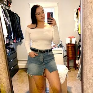 Forever21 button Down Denim Distressed Mini Skirt